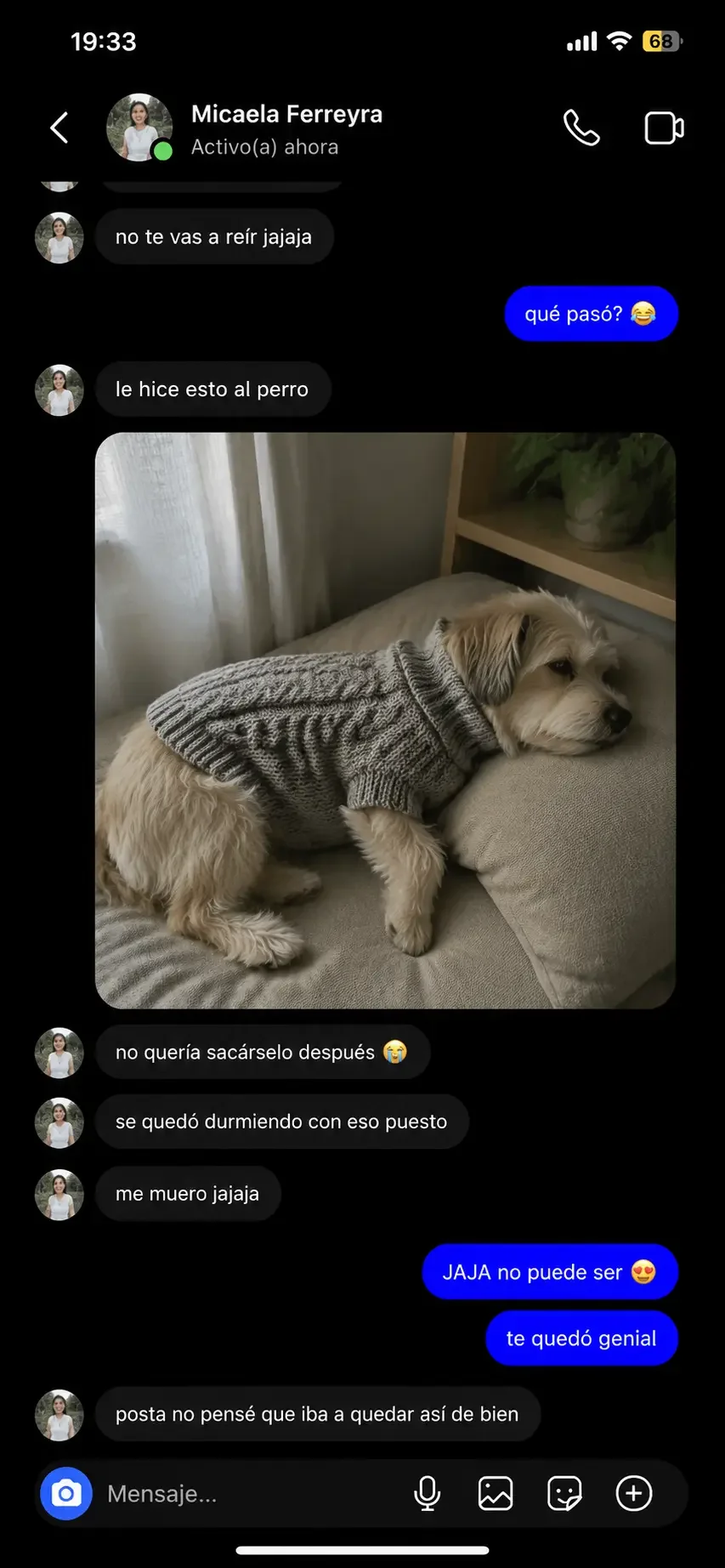 Mensaje de una tejedora en Instagram