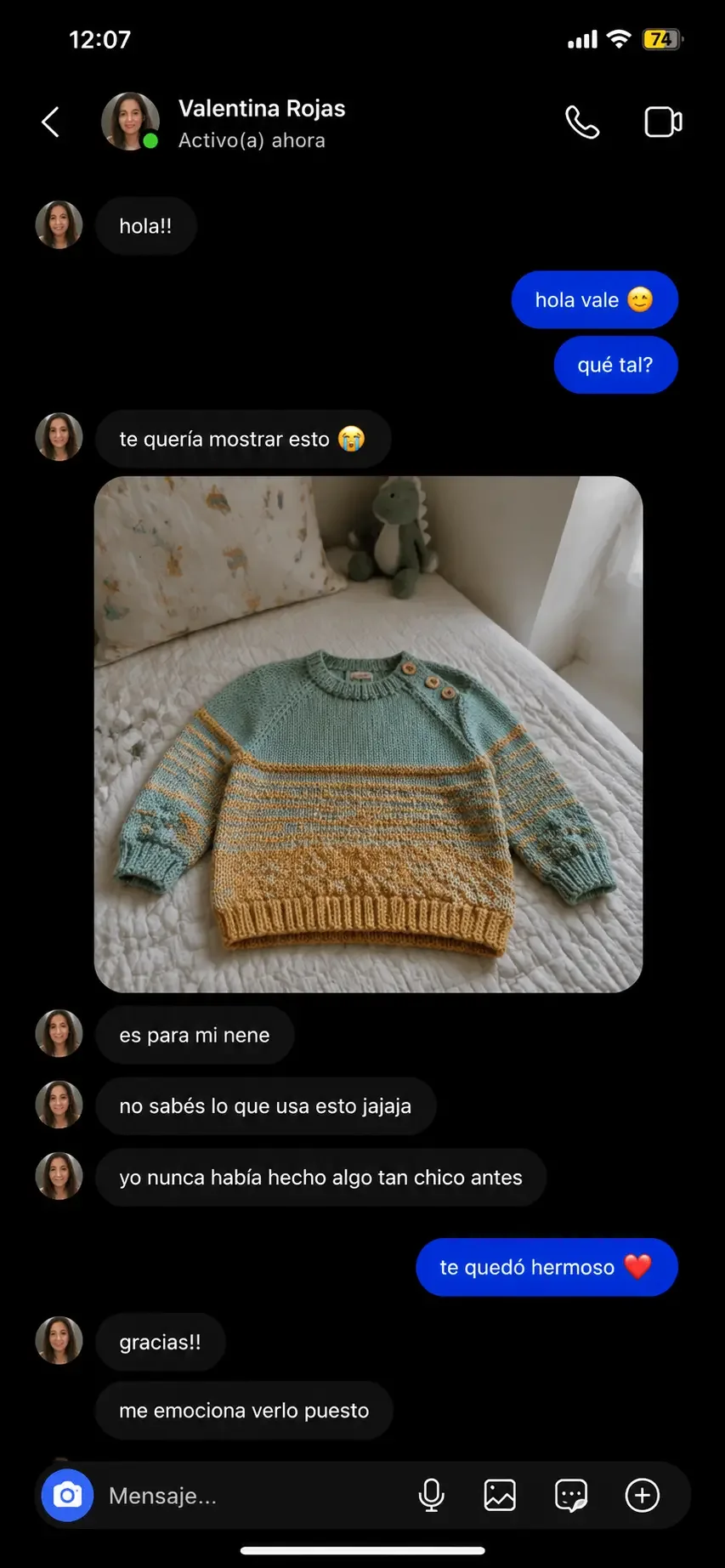 Mensaje de una tejedora en Instagram