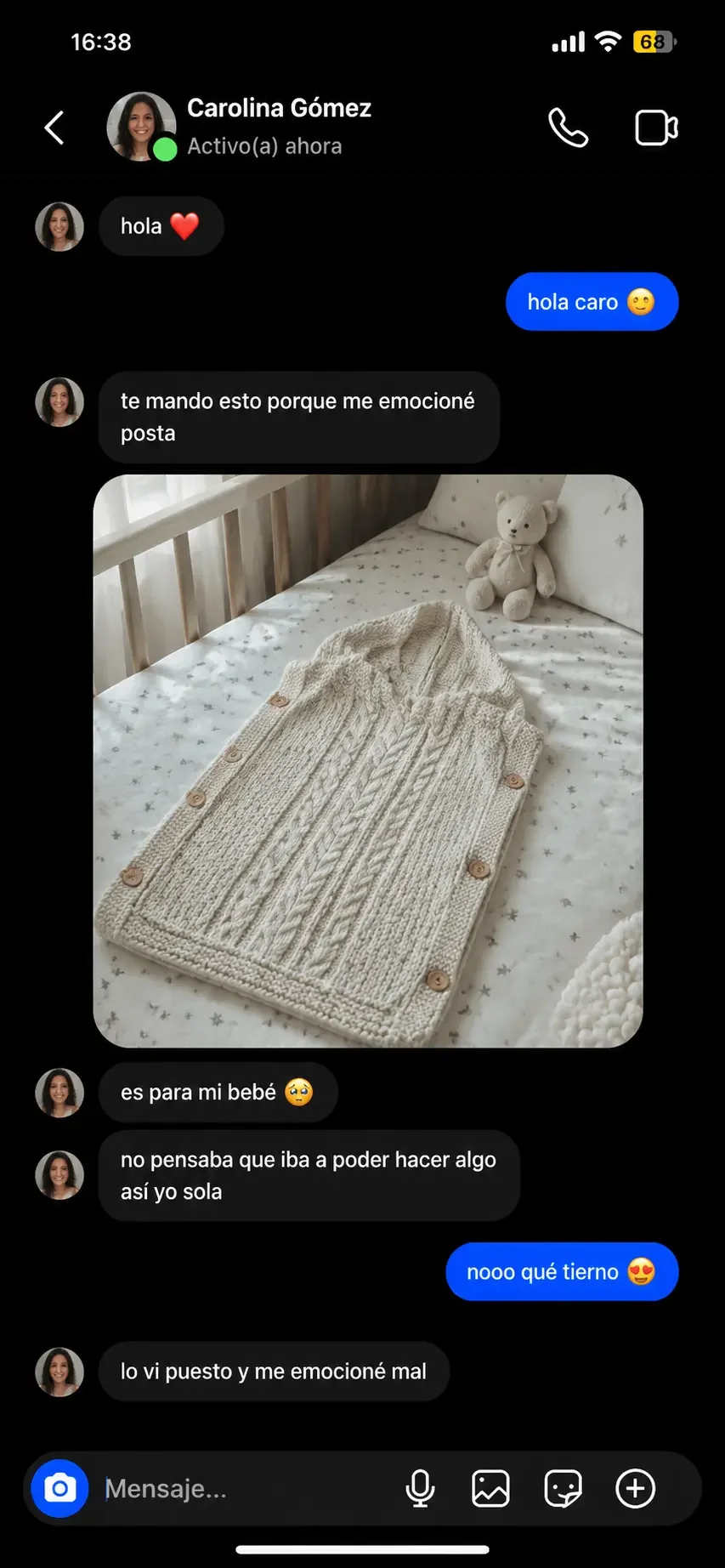 Mensaje de una tejedora en Instagram