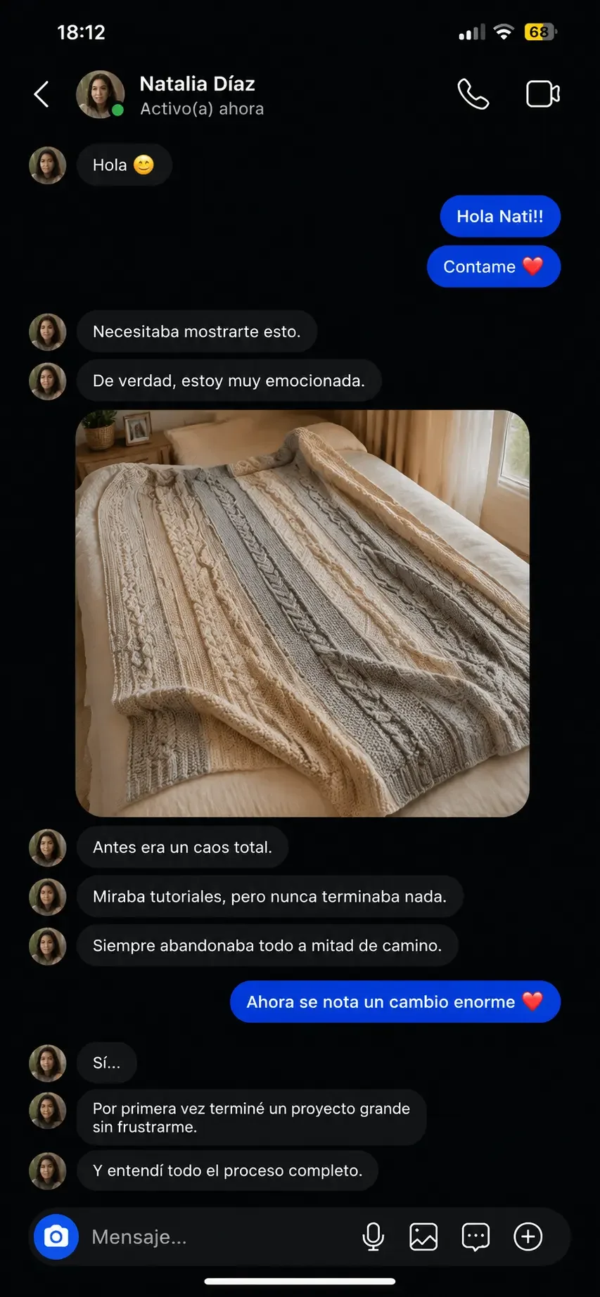 Mensaje de una tejedora en Instagram