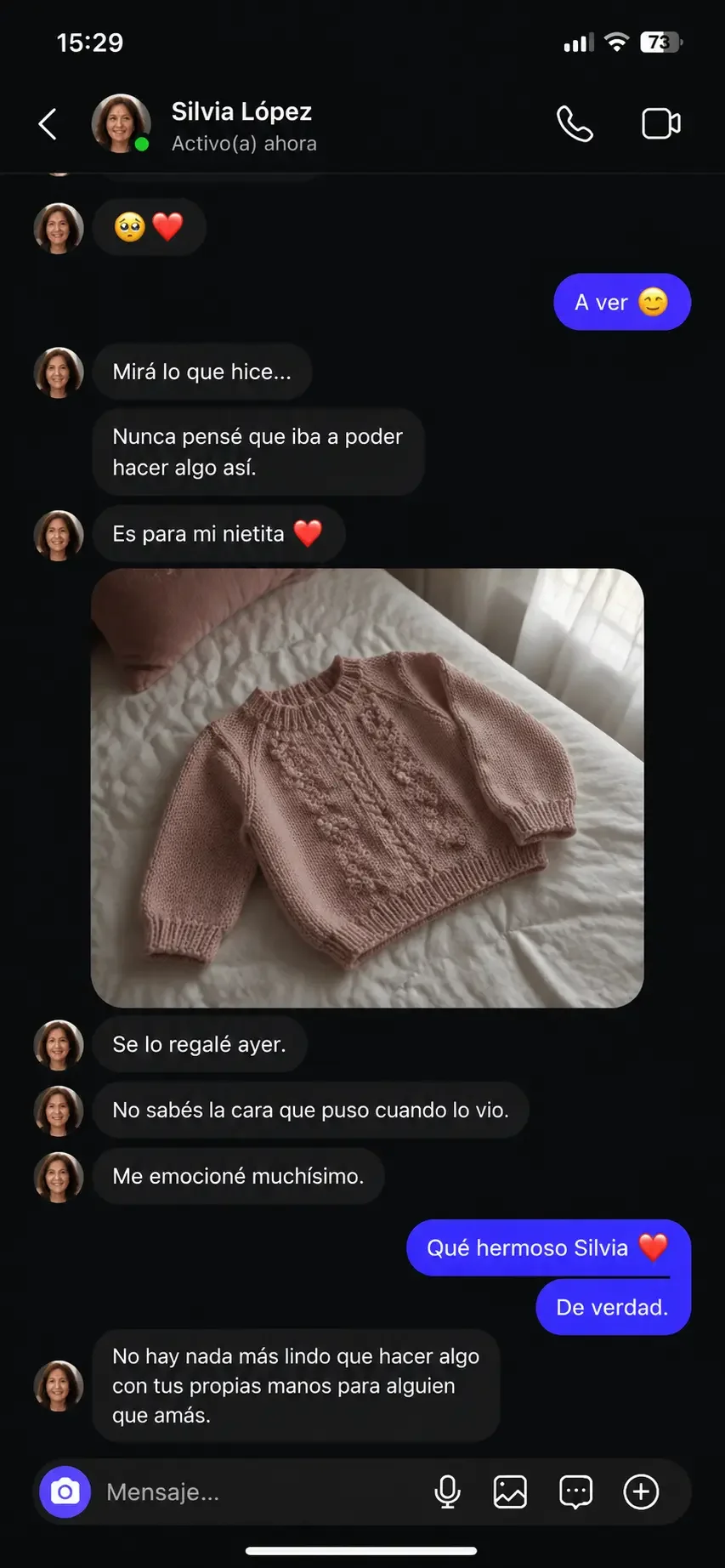 Mensaje de una tejedora en Instagram