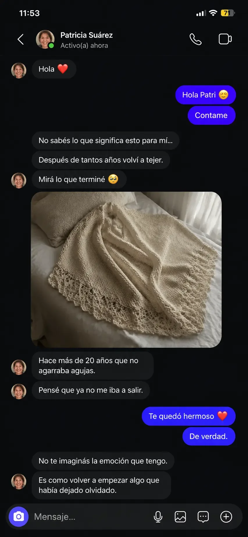 Mensaje de una tejedora en Instagram