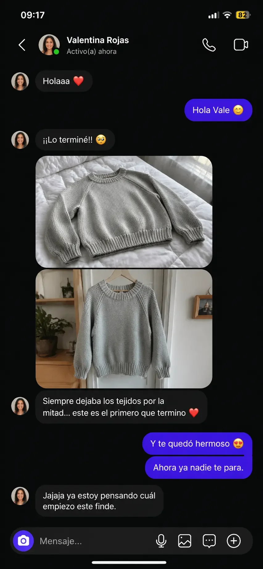 Mensaje de una tejedora en Instagram